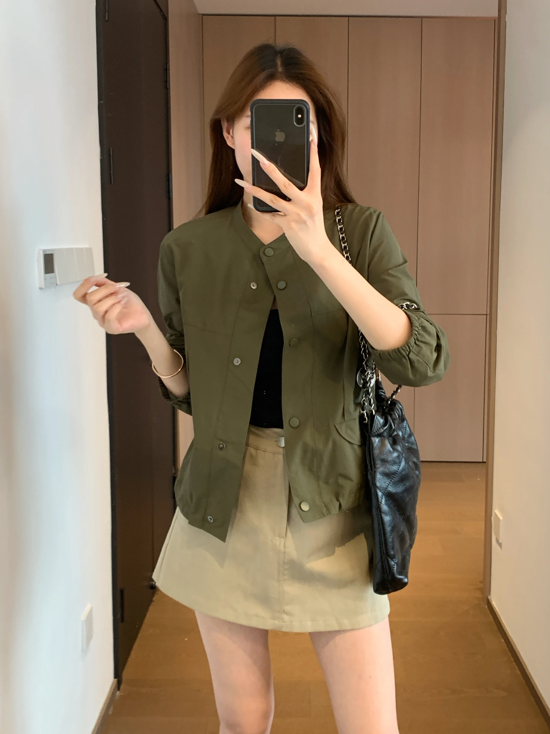 

The High-Quali Cotton Nylon Outdoor Jaet Loose Fit oulder Drop Sves Stand Collar ort Outerwear for Women