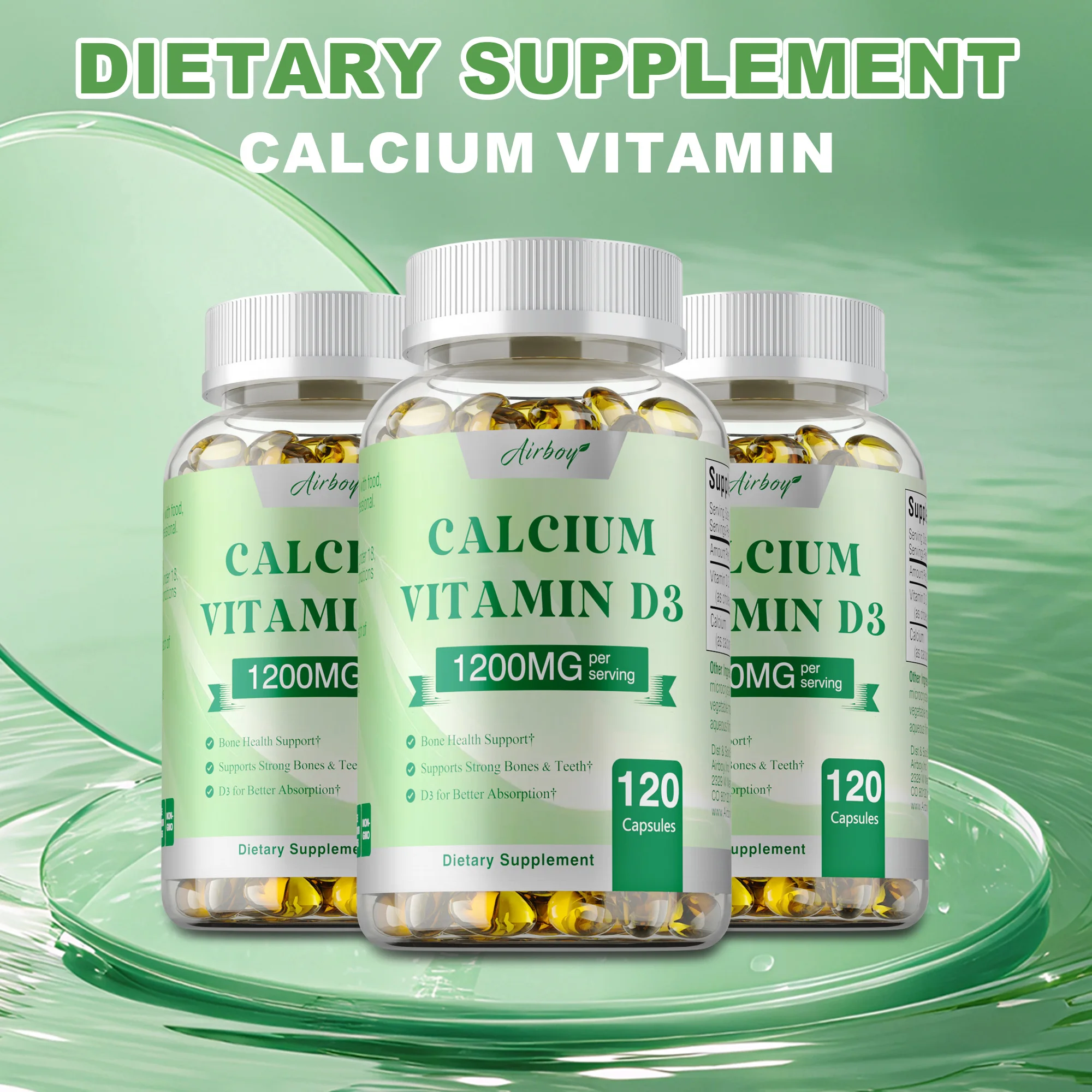 

Calcium + Vitamin D3 Capsules - For Muscle & Nerve Health, Increase Bone Density, Promotes Teeth, Skin and Heart Health