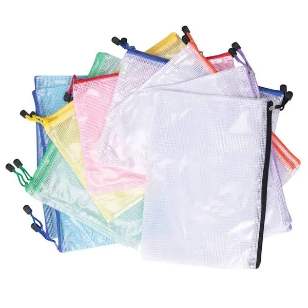 16Pcs Mesh Zipper Pouch Document Bag,Waterproof Zip File Folders,A4 Size, for School Office Supplies,Travel Storage Bags