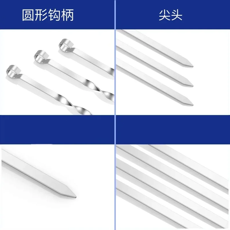 6pcs Stainless Steel Barbecue Skewer 6Pcs Wide BBQ Sticks Flat BBQ Fork Outdoor Camping Picnic BBQ Utensil Kitchen Accessories