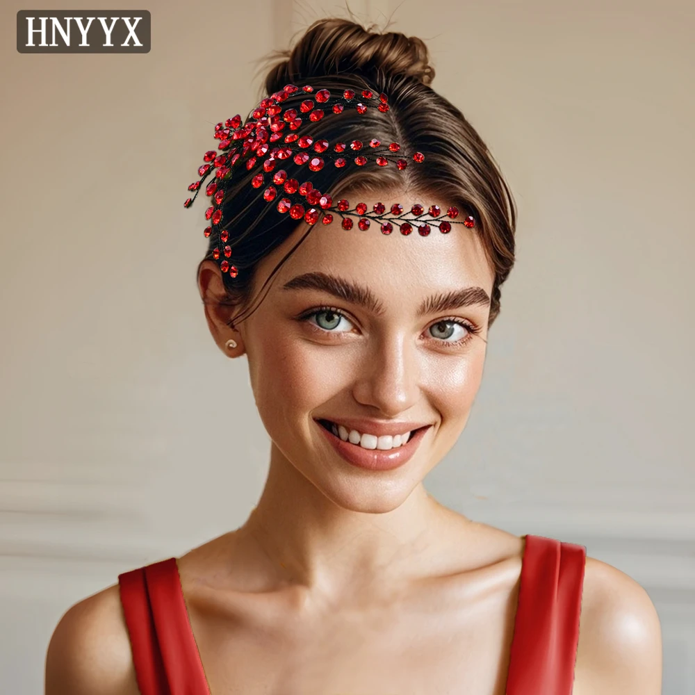 HNYYX sisir pernikahan berlian imitasi aksesori rambut jepit rambut pengantin kristal merah bunga klip rambut untuk wanita rambut pengiring pengantin Tiara A231