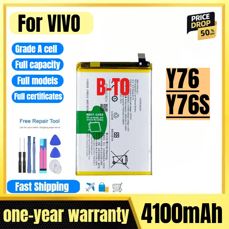 

B-T0 for VIVO Y76/Y76S Mobile Phone Battery 0 Cycle High Quality High Capacity Replacement Bateria Grade A Cell with Tools