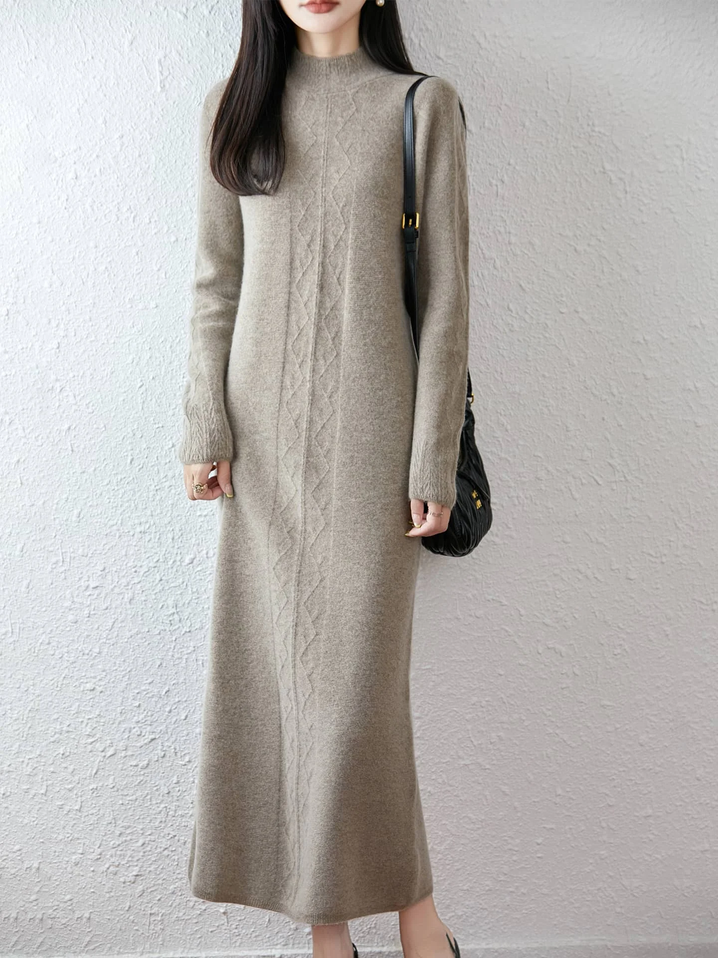 100% Merino Wool Women's Semi High Neck Pullover Skirt Autumn Wwinter Thick Casual Fashion Cashmere Knitted Skirt