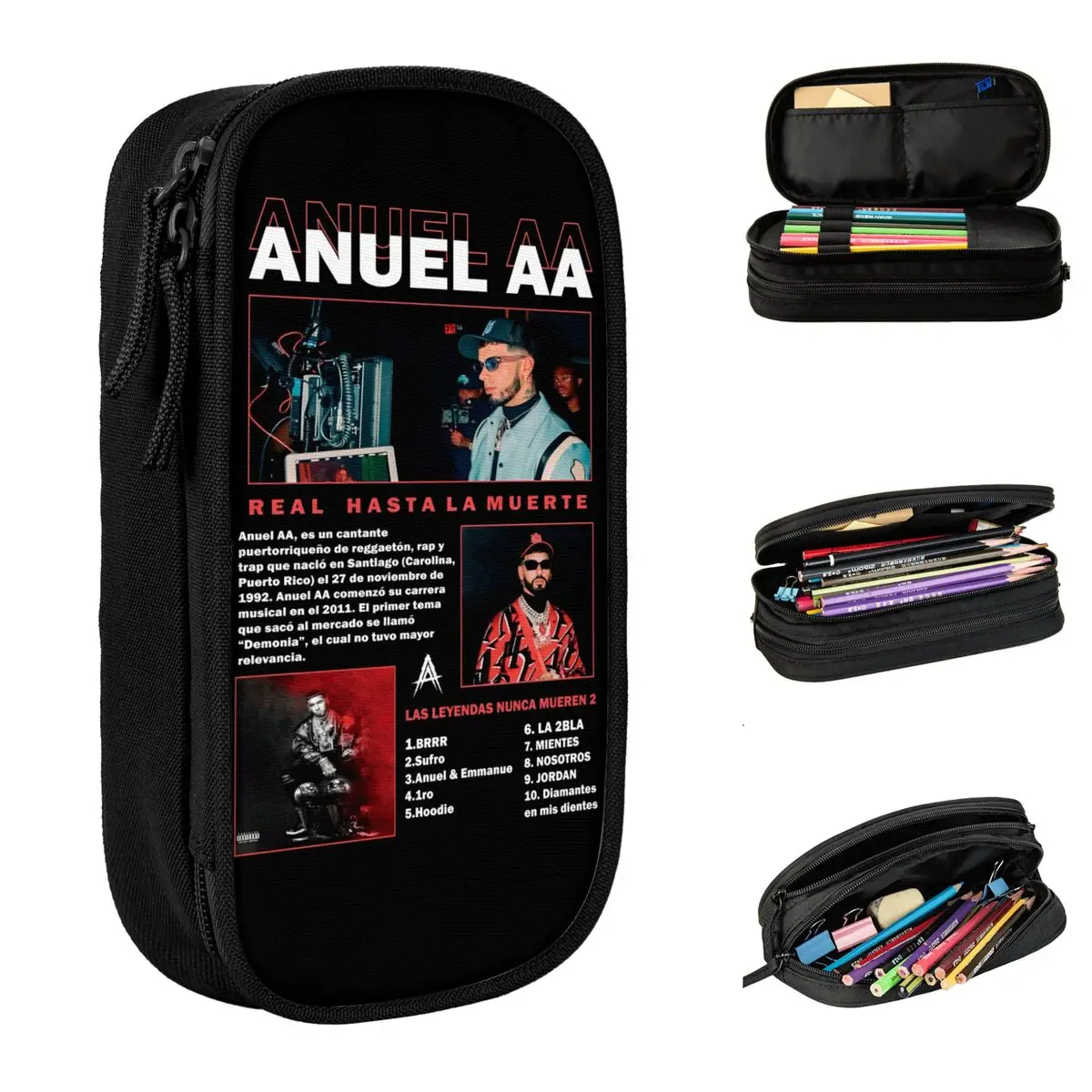 Anuel AA Rapper Music Rap Pencil Case Double Layer Large-capacity Office Supplies Pen Case Perfect Gifts