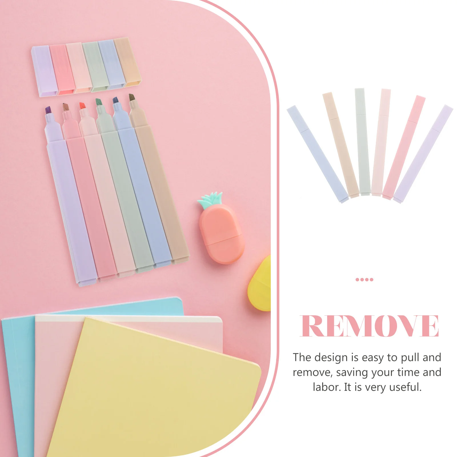 

6pcs Compact Highlighter Pens Fluorescent Markers For School Work Study Portable Book Marker Water-Based Ink Long-Lasting Color