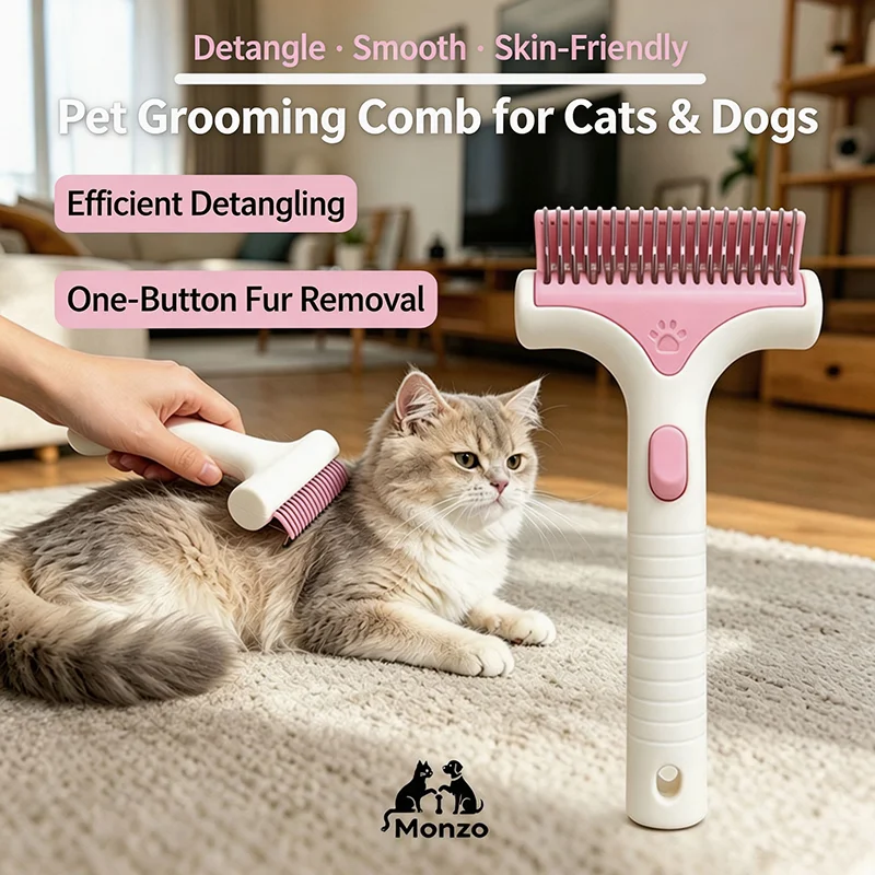 One Click Self-cleaning Dog Dematting Comb Pet Hair Remover Brush Cat Fur Thinning Grooming Tool for Tangled Shed Hair