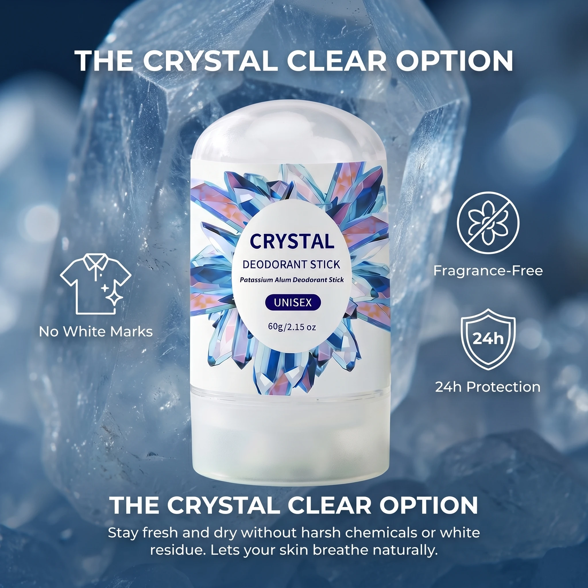 

2 Pack, 60g Each Mineral Crystal Deodorant Stones– All Natural Deodorant for Women & Men, Unscented Mineral Salt Deodorant
