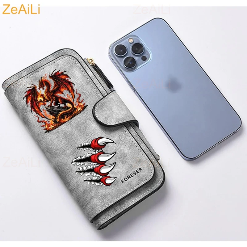 Fiery Red Dragon Dynamic Flame Paw Herren Damen Geldbörse mit langem Reißverschluss, Schnallenhandtaschen, Münzgeldbörse, Multi-Kartenhalter, Tasche mit großem Fassungsvermögen – Detail 6