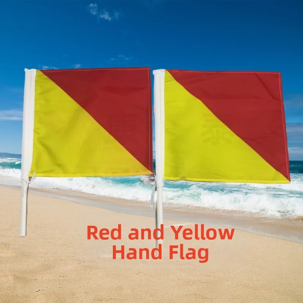 Marine Semaphore Flag Set 4pcs 35x35cm Red Yellow Polyester Flags with 50cm Plastic Poles for Sea Training and