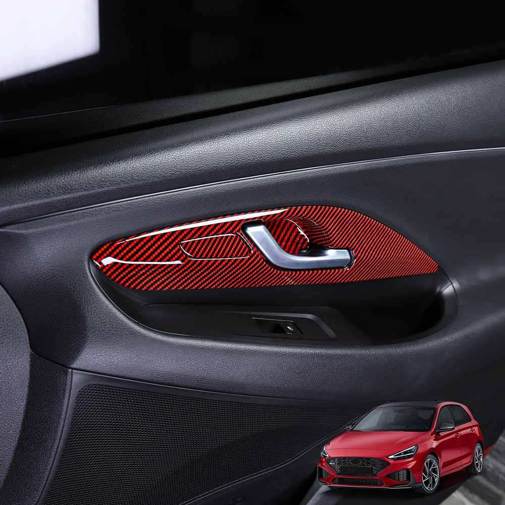 LHD/RHD For Hyundai I30/I30 N 2017-2025 Car Tuning Carbon Fiber Red Inner Door Handle Cover Car Interior Decor Accessories view 5