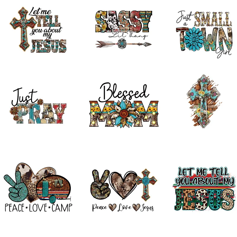 

9piece ClothesExquisite letters of Mother Jesus Beautiful Decals Washable Heat Transfer Diy Garment Accessory Patch Iron On