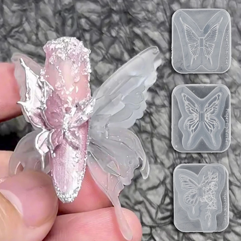 1Set Butterfly Nail Display Stand Diy Silicone Mold 3D Carving Stamping Plates For Tip Holder Nail Practice Stand False Nail Tip