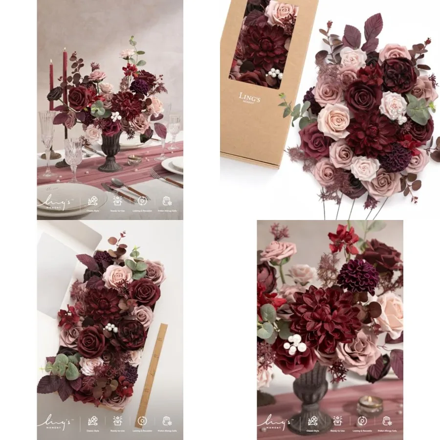 

Fake Flowers Box, Faux Artificial Greenery Stems Foam Roses Dahlia Silk Peonies Eucalyptus Fabic Flower for Centerpieces Bouque