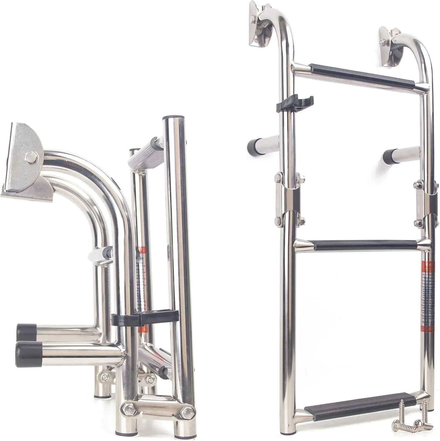 Folding 3 Steps Boat Ladder, Stainless Steel Swim Ladder, Collapsible 2+1 Step Ladder for Swimming Pool Pontoon Dock Stern Mount