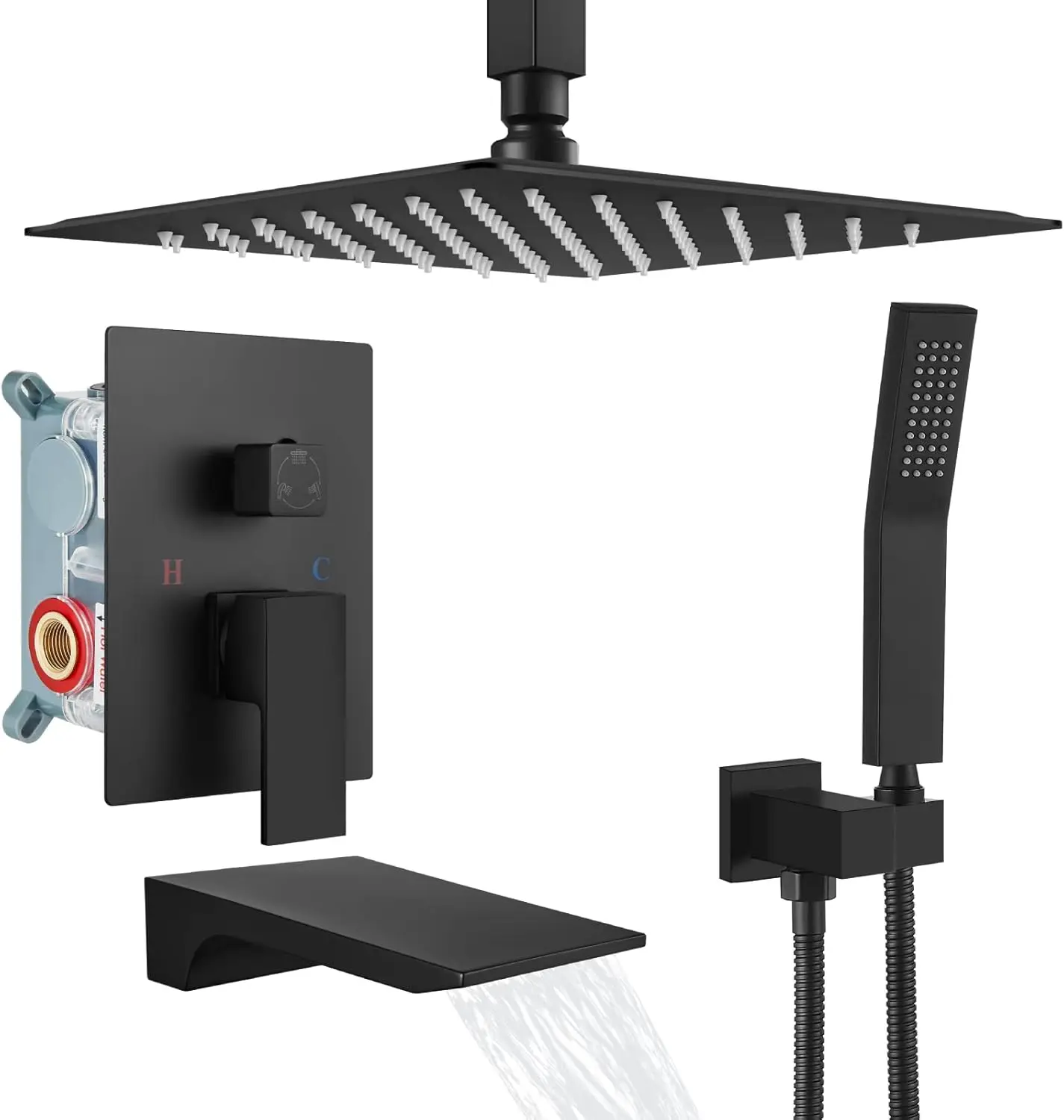 Gotonovo Rain Mixer Shower Faucet Set Combo With Waterfall Tub Spout Rain Shower System Ceiling Mount Rainfall Shower Head With