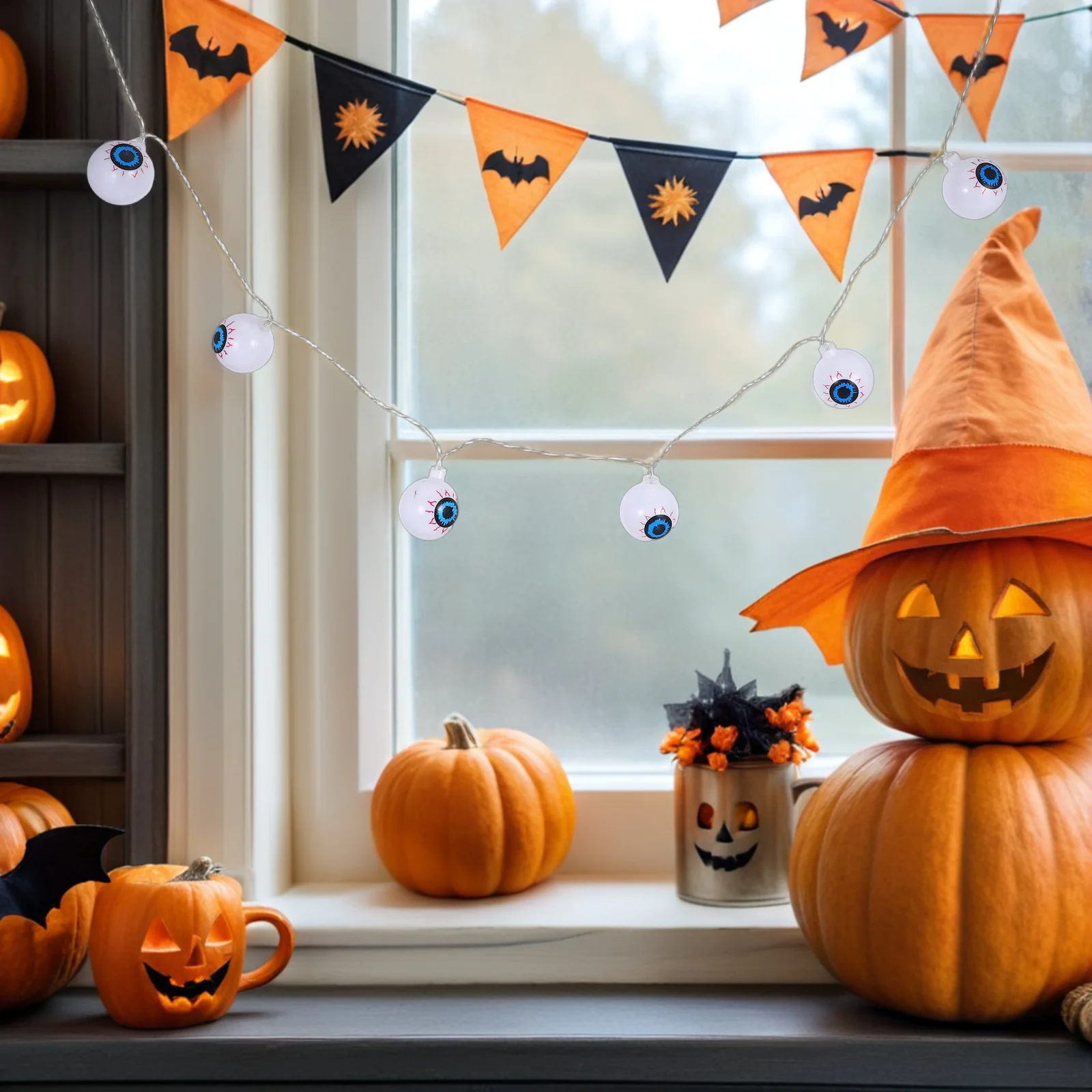 Luci a stringa per bulbo oculare a LED di Halloween 6,5 m Lanterne per tende da esterno per feste spettrali impermeabili Corda per finestra per la decorazione