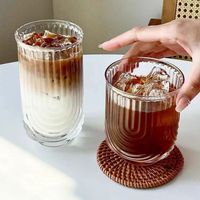 U Stripes Glass Cold Drink Cup Transparent Home Water Glasses Ice Cream Drinking glass Iced Coffee Milk Tea Cup Stripe Beer Mug