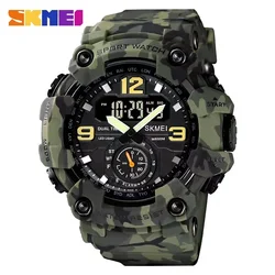 SKMEI-Reloj de pulsera deportivo para hombre, cronógrafo electrónico, resistente al agua, con movimiento Dual, Digital, 3 veces, 1637