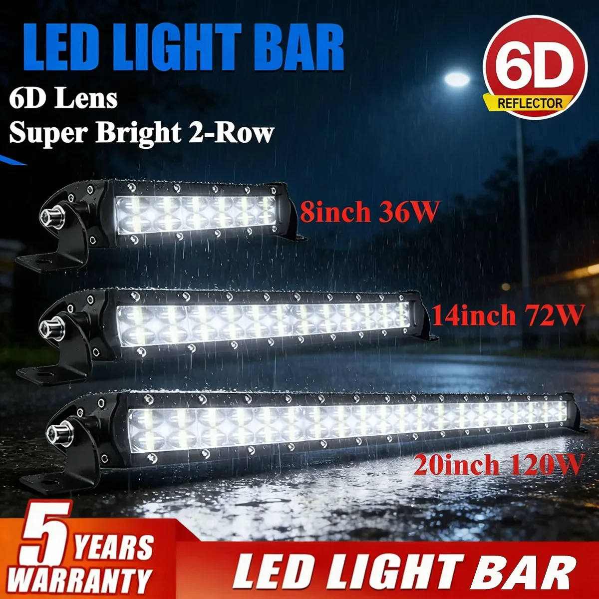 6D Lens Dual Row LED Light Bar Spot Flood Combo Offroad Driving Light 12V 24V 4x4 Led Bar for Truck SUV ATV LED Work Light
