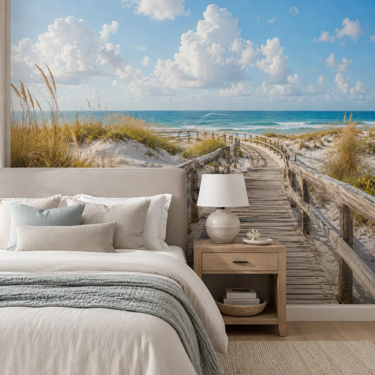 Coastal Beach Boardwalk Wall Mural Wallpaper Sand Dunes Seaside Ocean Views Living Room Bedroom Non Self Adhesive Paste Required