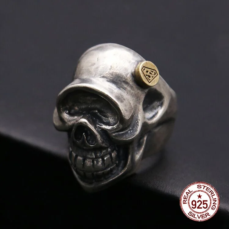 

S925 sterling silver ring with skull head, domineering personality and retro temperament Wide silver jewelry Gifts for Lovers