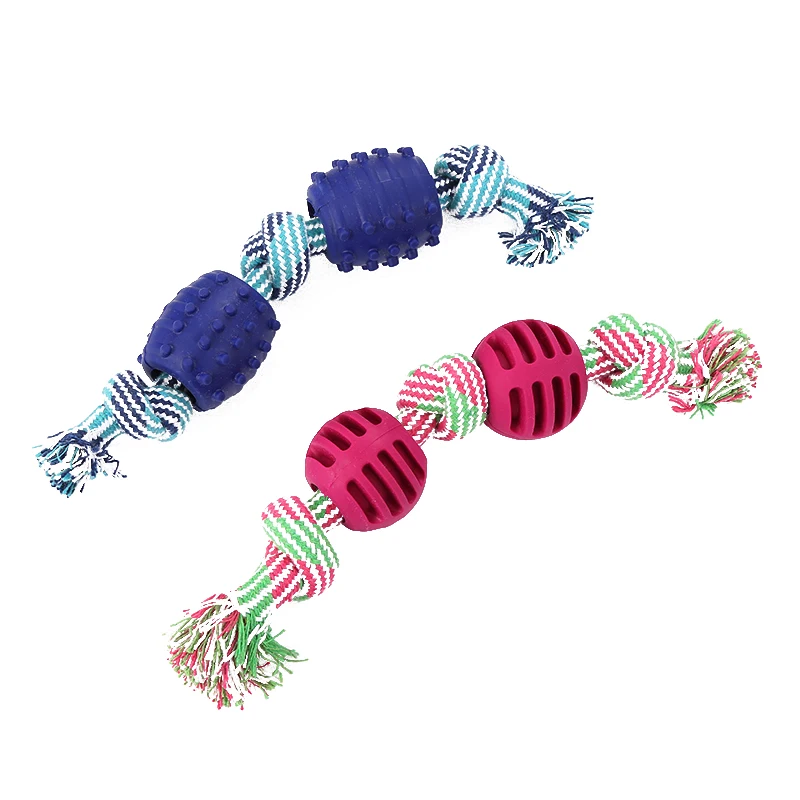 Double knot cotton cord with ball dog toy teeth grinding toy teeth cleaning pet products