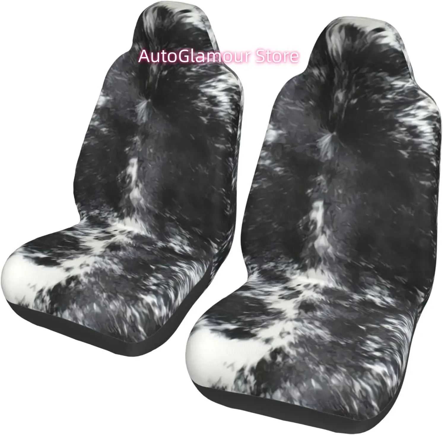 Cowhide Black and White 2-Piece   Seat Cover Complete Set - Elastic Seat Protection Cover for Cars, Trucks, Suvs, a