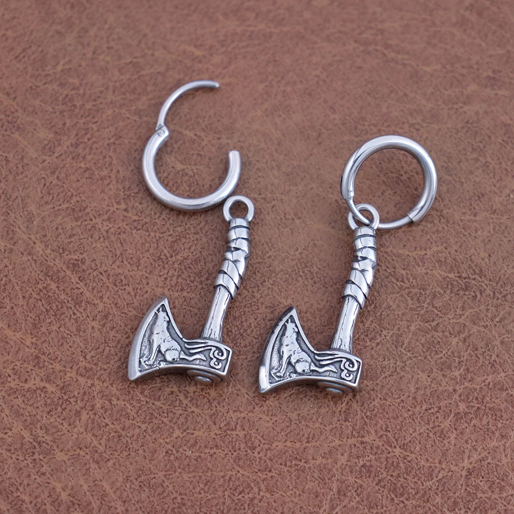 Retro Nordic Vikings Axe Earrings Man Punk Hiphop Style Stainless Steel Male Earring Fashion Women Ear Scandinavian Jewelry Gift