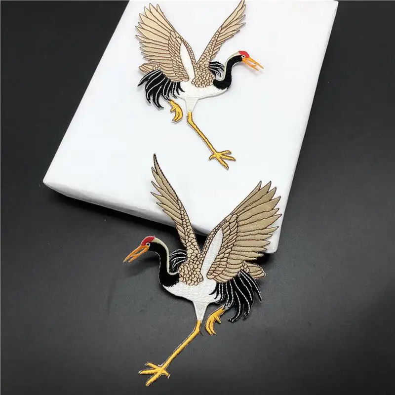 2pcs/set Crane Embroidery Cloth Stickers Adhesive Patch Stickers Clothes Accessories Stickers