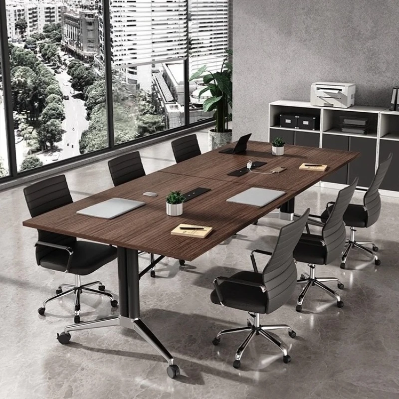 Foldable mobile strip table Conference table Dirt-resistant thickened with wheels Training table Desk Reception negotiation