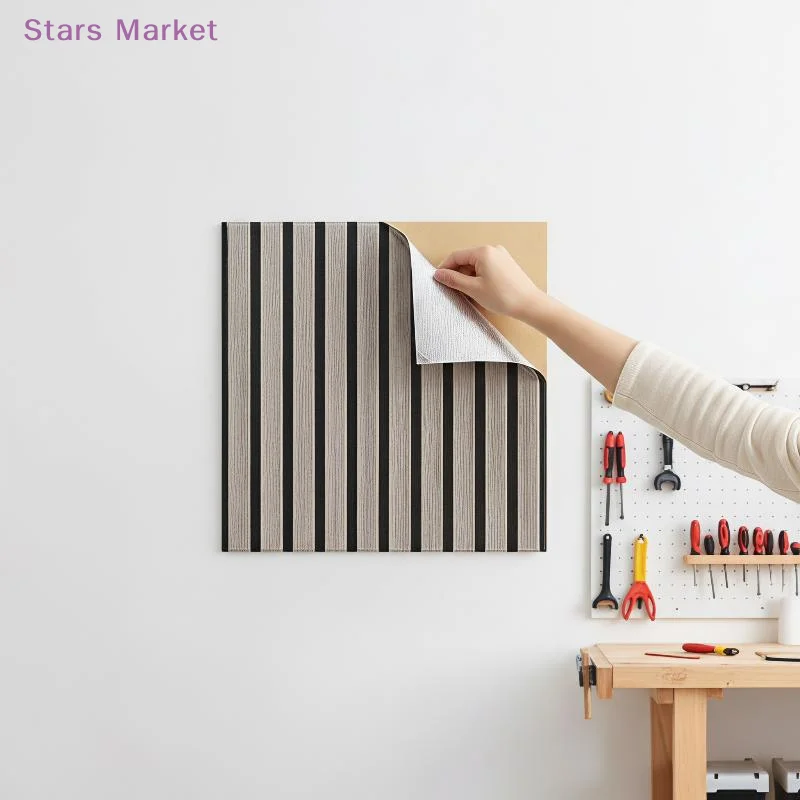 New 3D Wood Slat Wall Panels Self Adhesive Sound Absorbing For Home Living Room Office Wall Decor