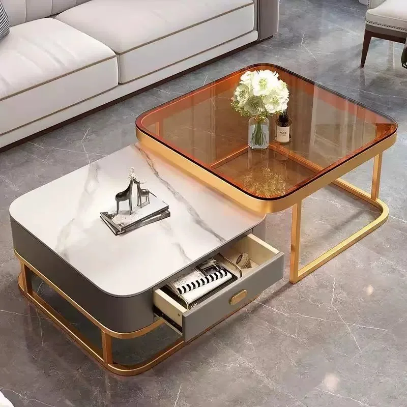 #Modern Marble Top Coffee Table Durable And Easy Clean Multi-Functional Extendable Design