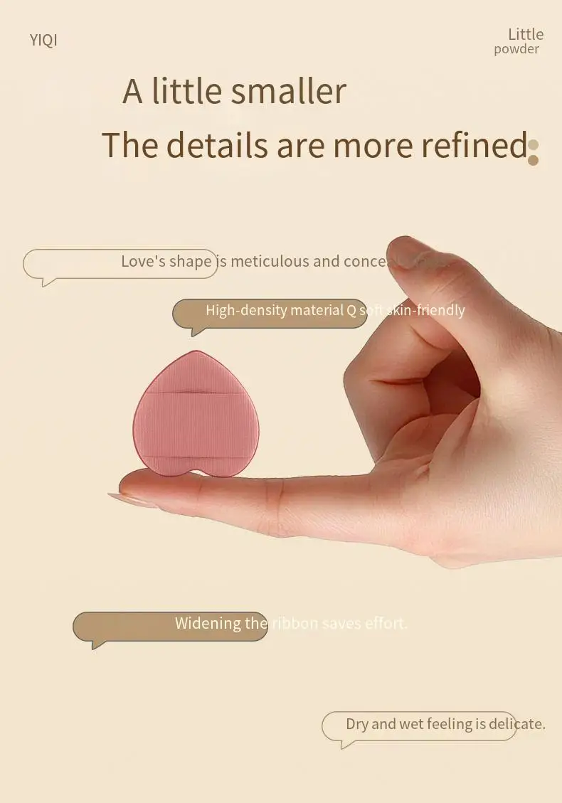 Joli macaron en forme de cœur, ne mange pas de poudre, détail de réparation, bouffée de maquillage, mini bouffée humide et sèche pour les doigts