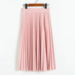 Spring and Autumn New Fashion Women's High Waist Pleated Solid Color Half Length Elastic Skirt Promotions Lady Black Pink