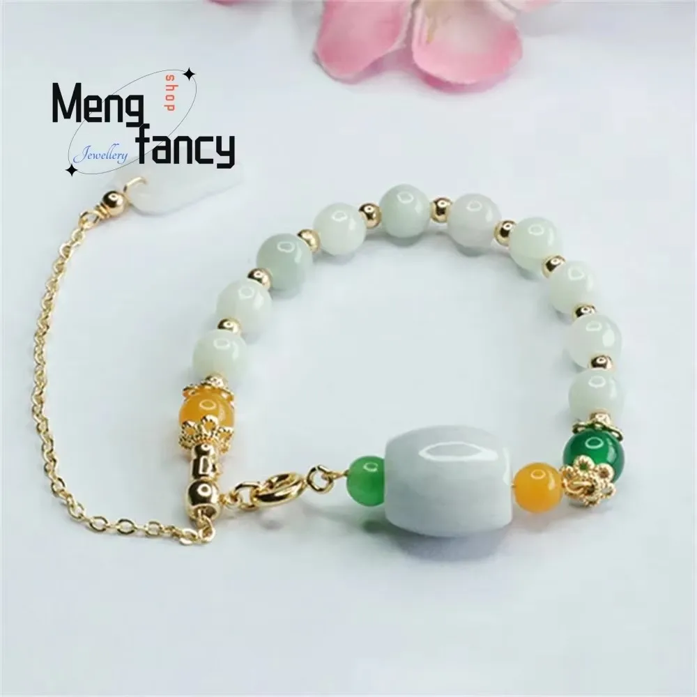 Natural Jadeite String Passepartout Leaf Jade Bracelet Exquisite Elegant Simple High-grade Luxury Quality Jewelry Holiday Gifts