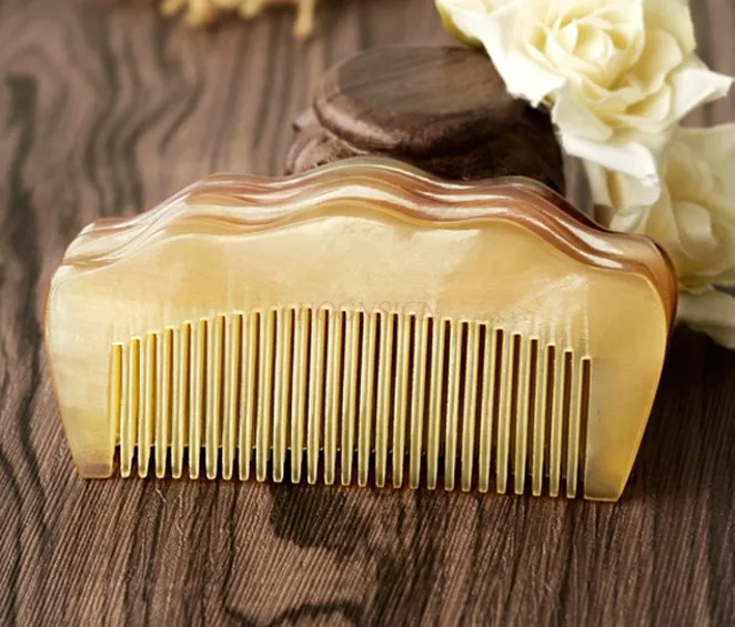 1PCS Natural Sheep Horn Comb Wide Wave Half Moon Straight Hair Comb Dense Teeth Massage Comb