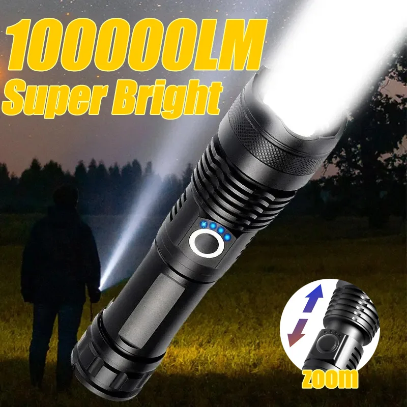 XHP50 Strong Light Flashlight High Power Long Range USB Charging Emergency Spotlight Outdoor Camping Night Fishing Lantern