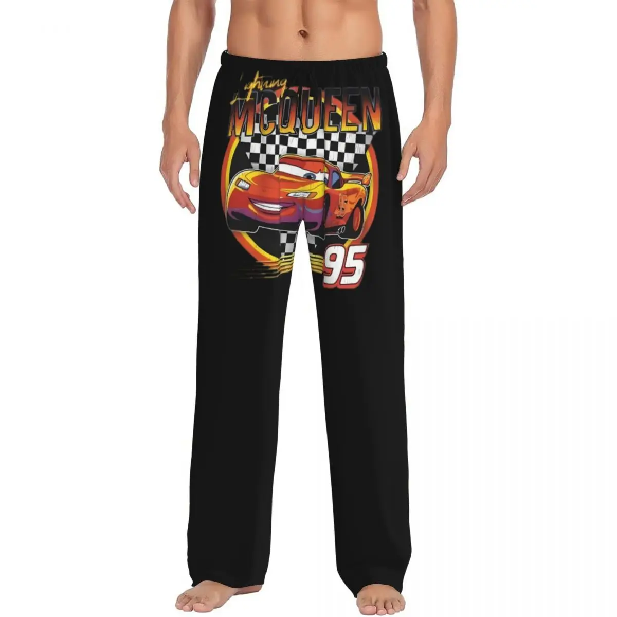 Pantalones de pijama de dibujos animados Lightning Mcqueen para hombre con estampado personalizado, ropa de dormir para coches, pantalones de salón para dormir con bolsillos