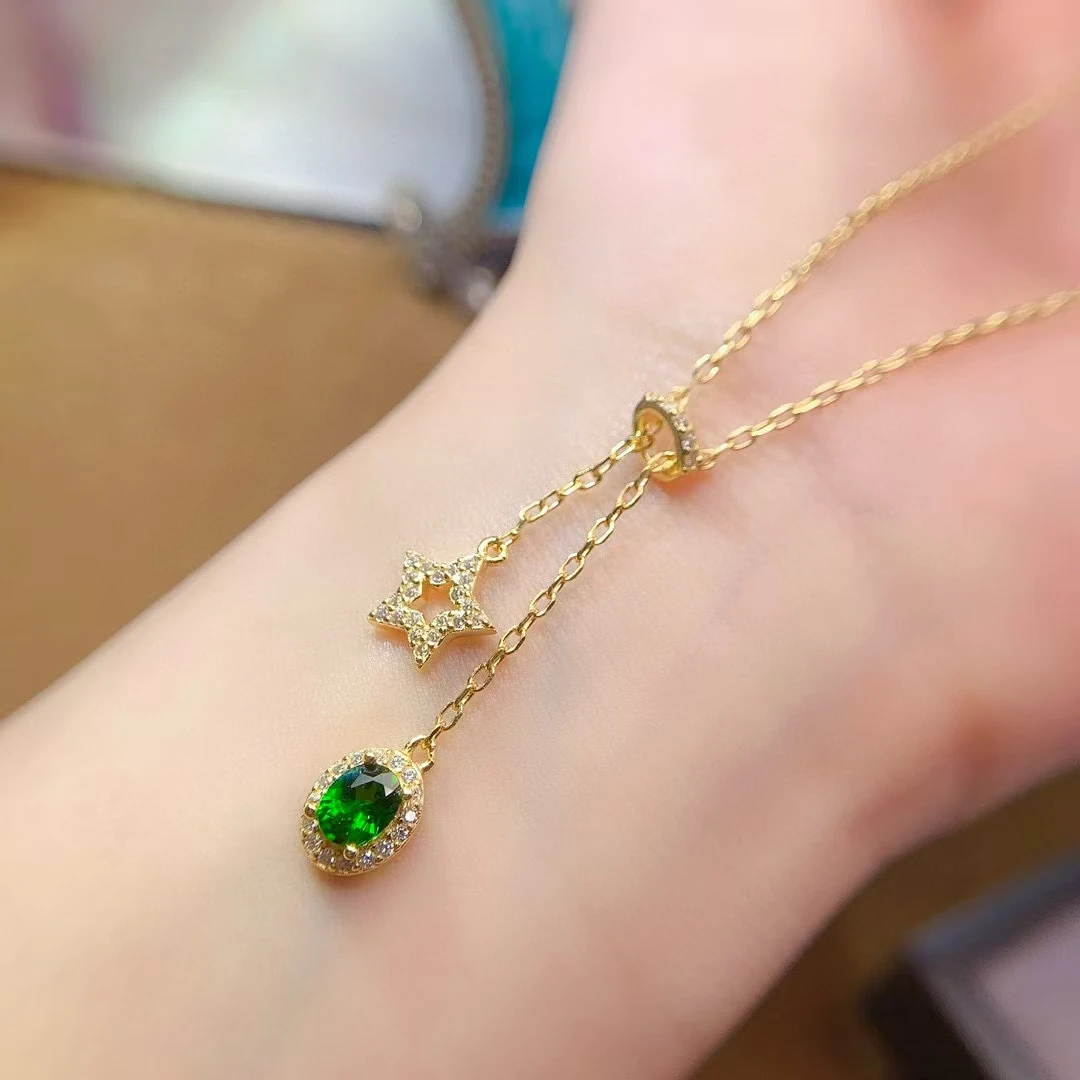 

KJJEAXCMY Fine Jewelry Natural Diopside Women's Necklace S925 Pure Silver Exquisite Inlaid High Clarity Gem Support Testing