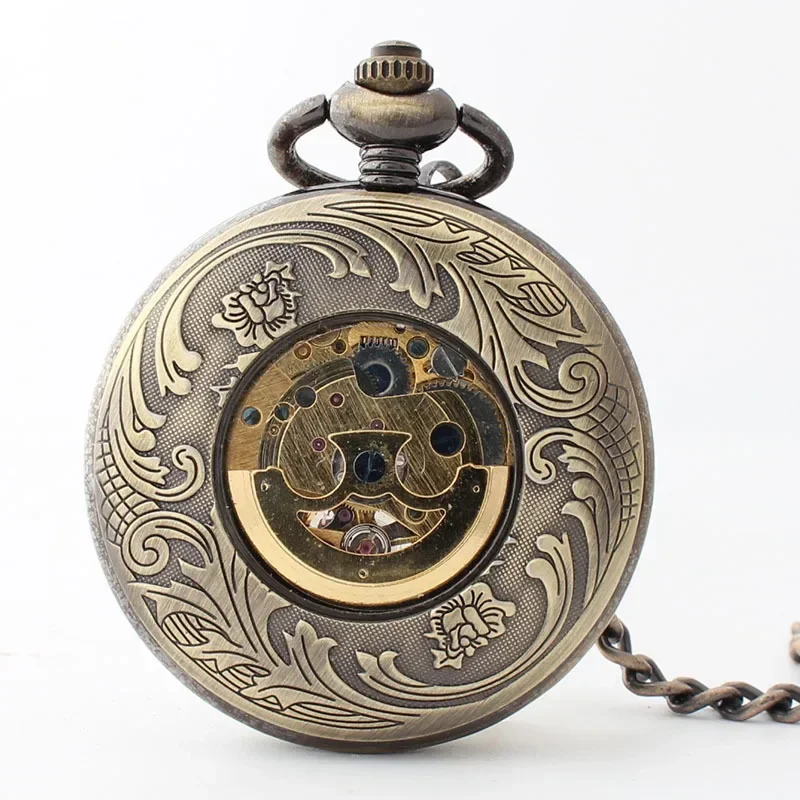 Vintage Exquisite Carving Hollow Pocket Watches Mechanical Automatic Unique Fashion Pendant with Chain Gifts Reloj De Bolsillo