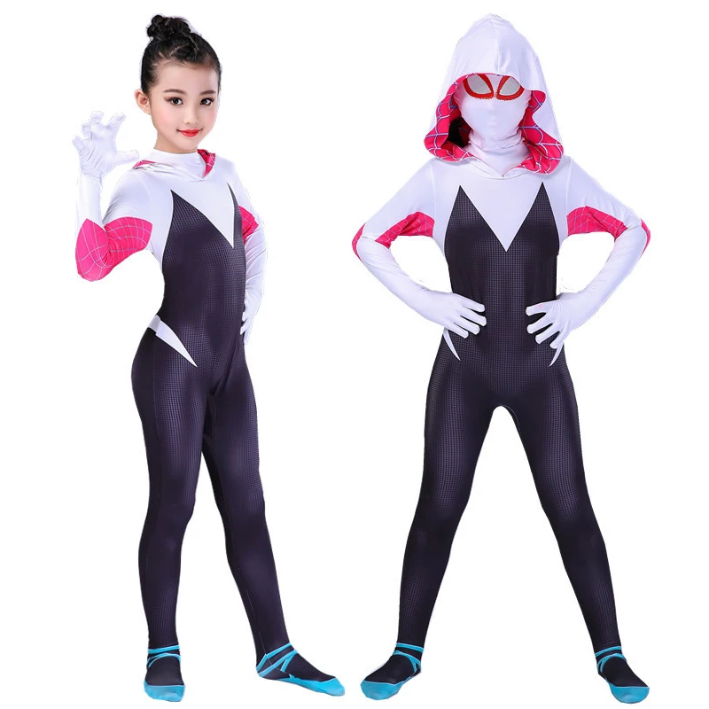 Spiderman Gwen Costume for Women Girls Superhero Spiderman Gwen Stacy Zentai Bodysuit Jumpsuit Halloween Carnival Costumes