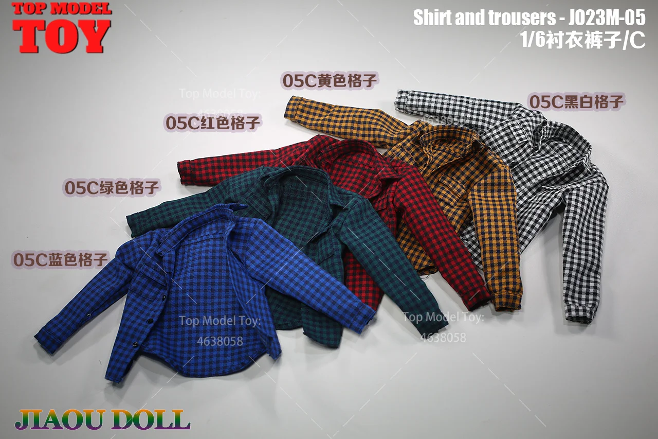 JO23M-05 Camicia a quadri in scala 1/6 Camicia a righe Pantaloni tinta unita Pantaloni Modello di vestiti Misura 12 ''Maschio Soldato Action Figure Corpo