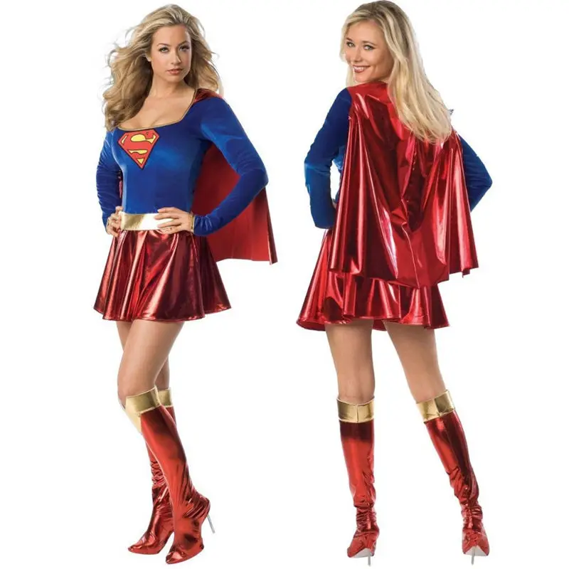 

Super Girls Cosplay Costumes Dress with Cloak Suit Jumpsuit Cape for Women Super Hero Kids Carnival Party