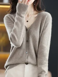 Women Cardigans Spring Autumn V-neck Single Breasted Short Slim Lady Knitwear Tops Solid Korean Fashion Sweaters