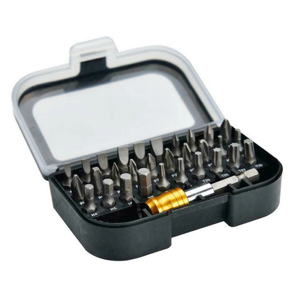 31Pcs Screwdriver Bits Extension Bar Set Multi Size Compact Magnetic Head for Power Tool Bits