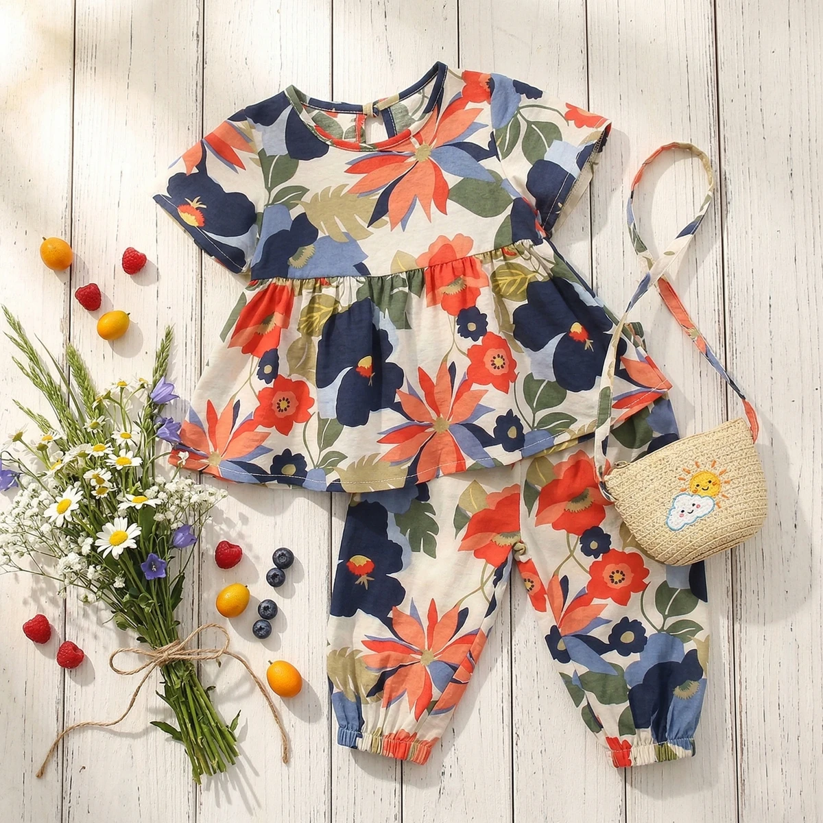 Sanlutoz Summer Children Sets Cotton Fashion Kids Baby Girls Princess Clothes Sets