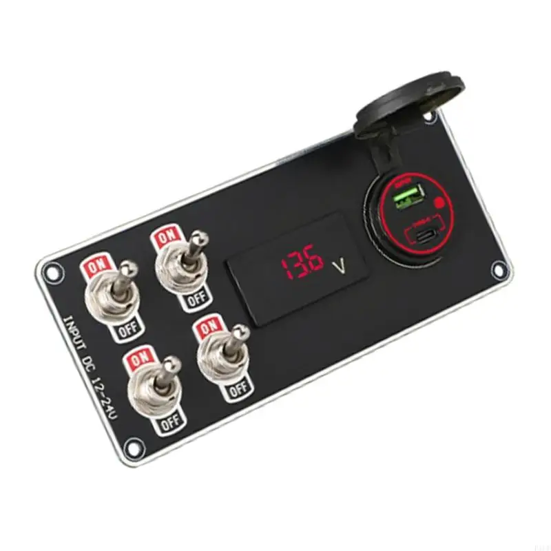 F1CF New Universal Vehicle Phone Charging Station 4 Toggle Switches Panel Metal Construction For Car Marine Boats