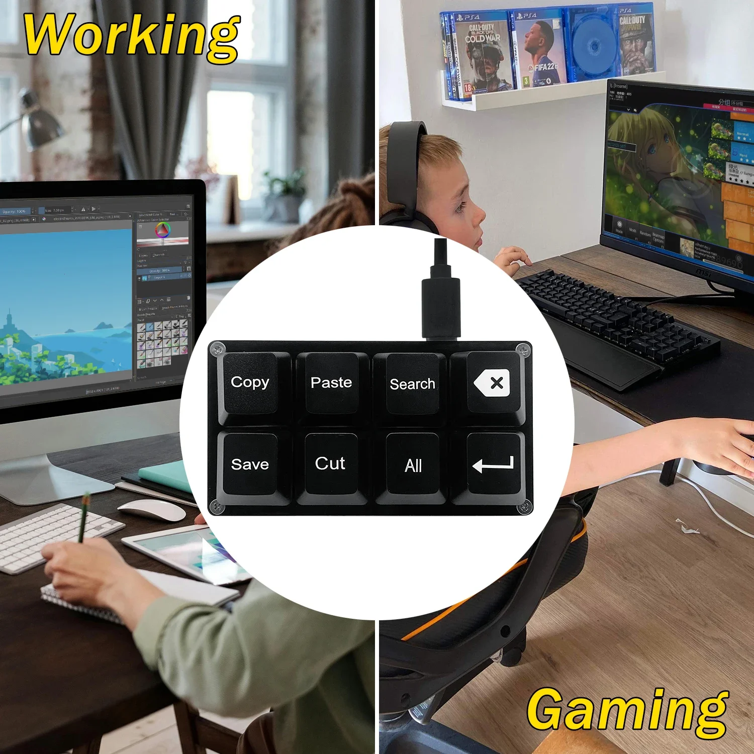 8 Keys Small Keypad Work Shortcut Key Keycaps Keyboard One-Handed Mechanical Gaming Keypad Programmable USB Customized Keyboard - Image 4