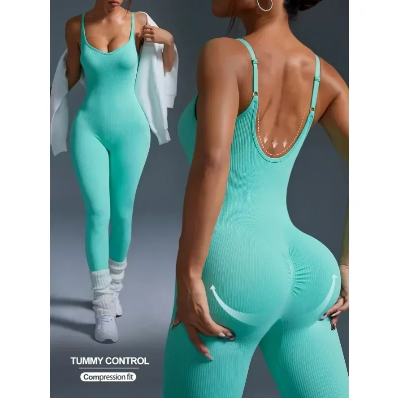 One-piece Seamless Sport Yoga Jumpsuit Sexy Back-u Bodycon Workout Clothes for Women Outfit Fitness Gym Set Sportwear Tracksuit
