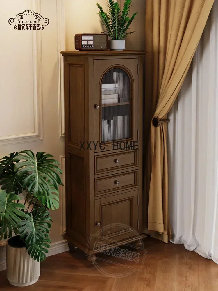 Solid Wood Wine Cabinet Vintage Distressed Clothes Closet Dining Side Super High Storage Cabinet